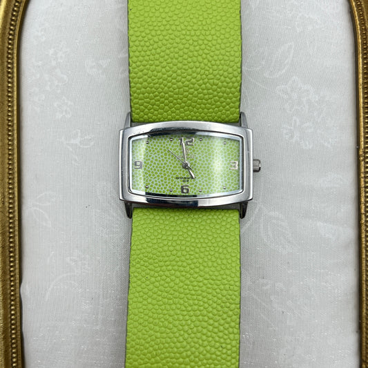 Green Textured Leather Watch