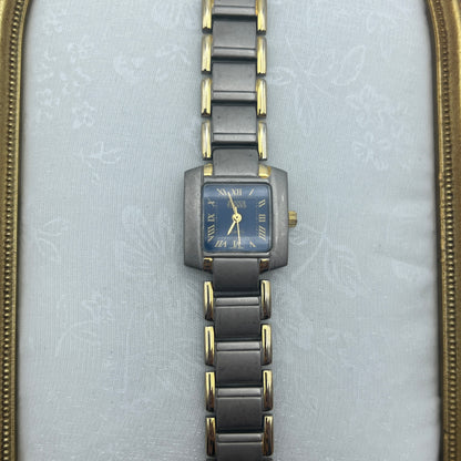 Two-Toned Watch with Square Royal Blue Dial
