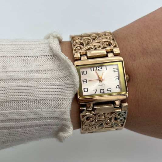 Rose Gold-Toned Intricate Detailed Watch