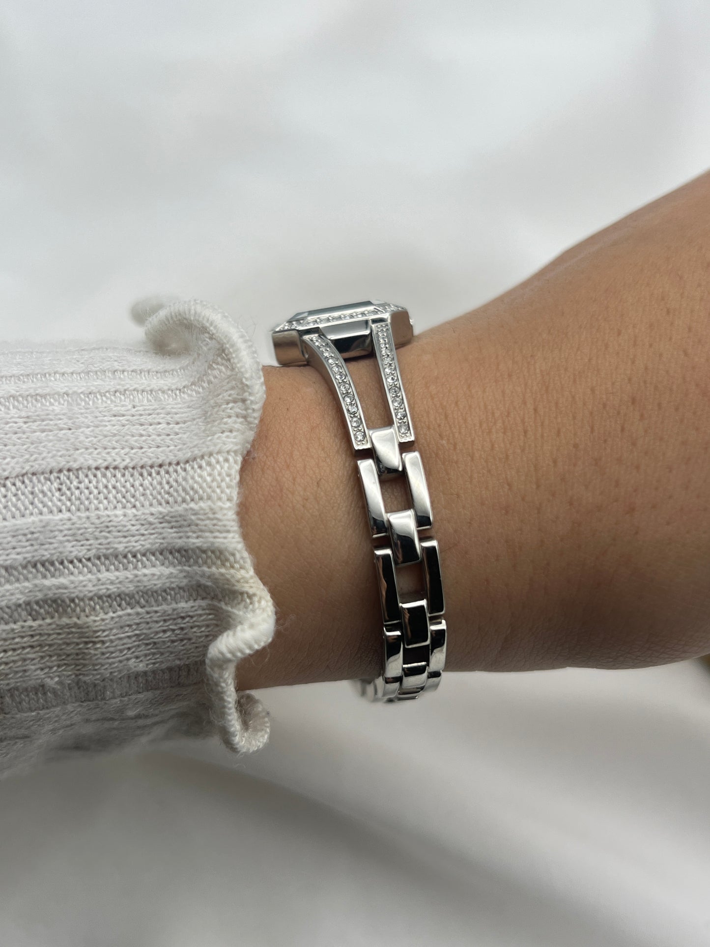 Guess Silver-Tone Diamanté Raised Bezel Watch