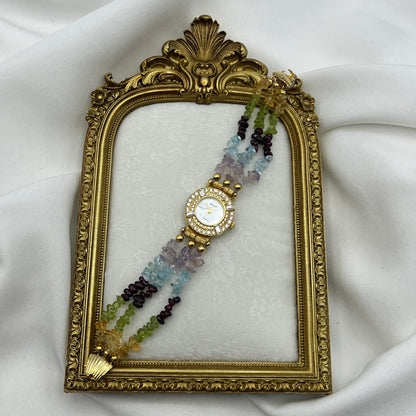 Stunning Lucoral Multi-Strand Gemstone Watch with Mother of Pearl Dial