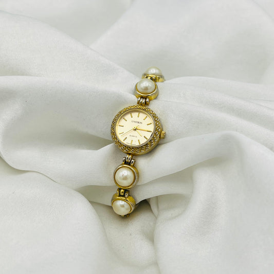 Gold-Toned Pearl Strap Watch