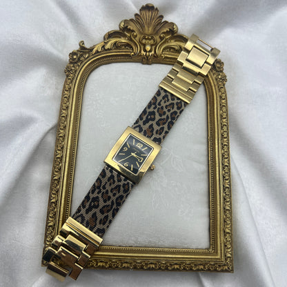 Chic Gold-Tone Watch with Leopard Band