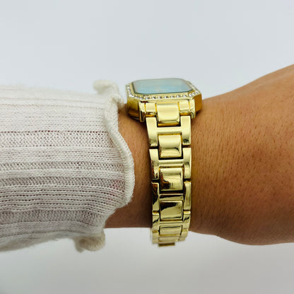 Gold-Toned Watch with Blue Dial