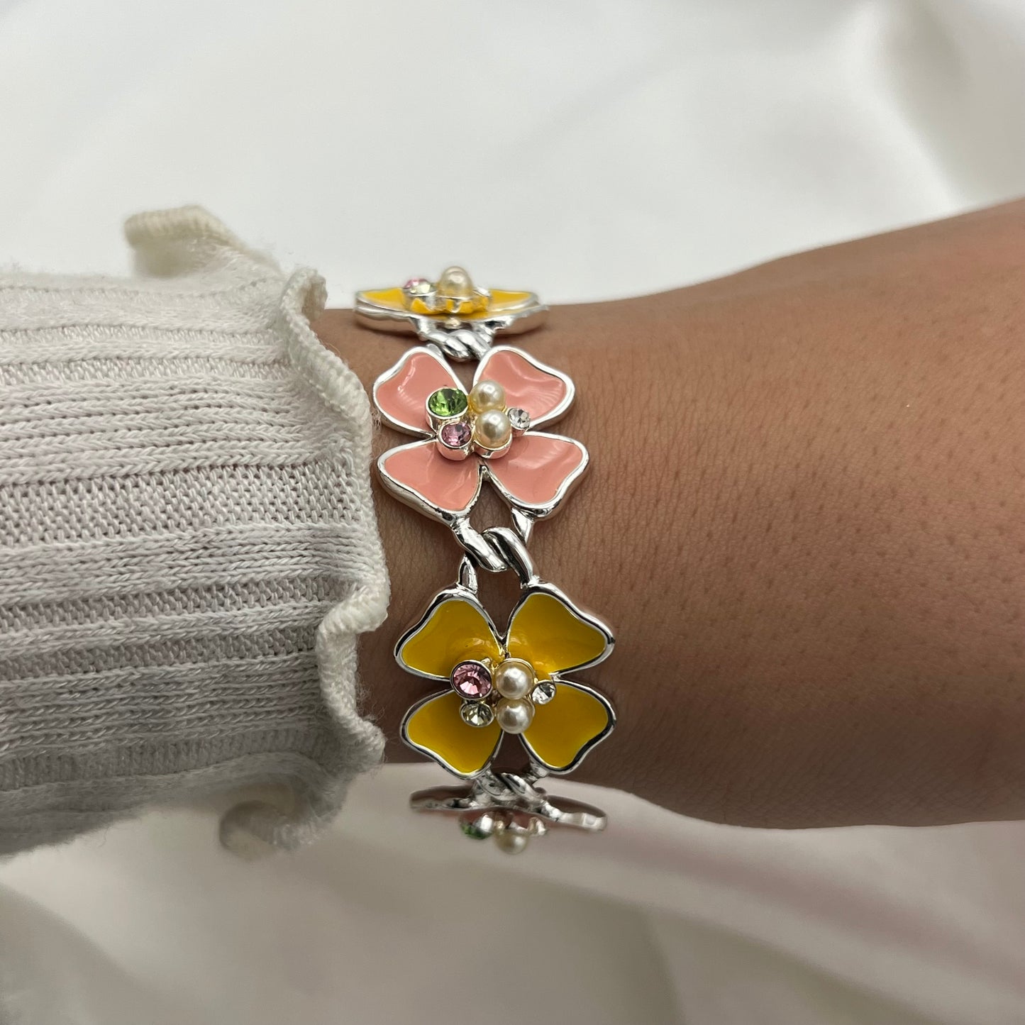 Yellow & Pink Flower Bracelet