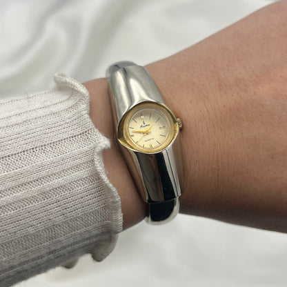 Futuristic Cuff Watch with Champagne Dial