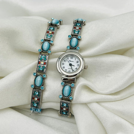 RARE Blue Detailed Watch & Bracelet Set