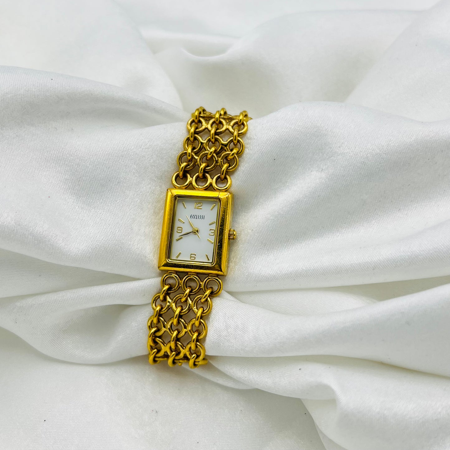 Gold-Toned Watch with Rectangular Dial