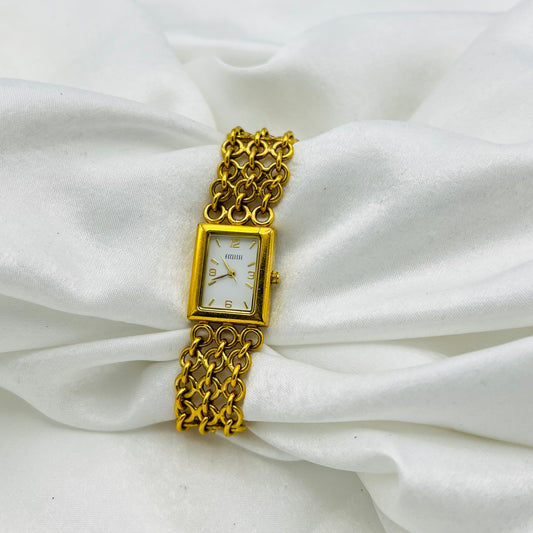 Gold-Toned Watch with Rectangular Dial