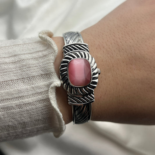 RARE Pink Gemstone Peek-a-Boo Cuff Watch