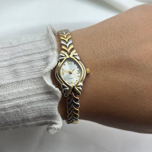 Elegant Leaf Two-Tone Watch