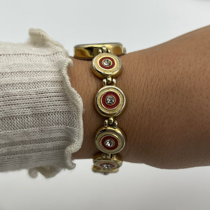 Red & Beige Detailed Diamante Watch