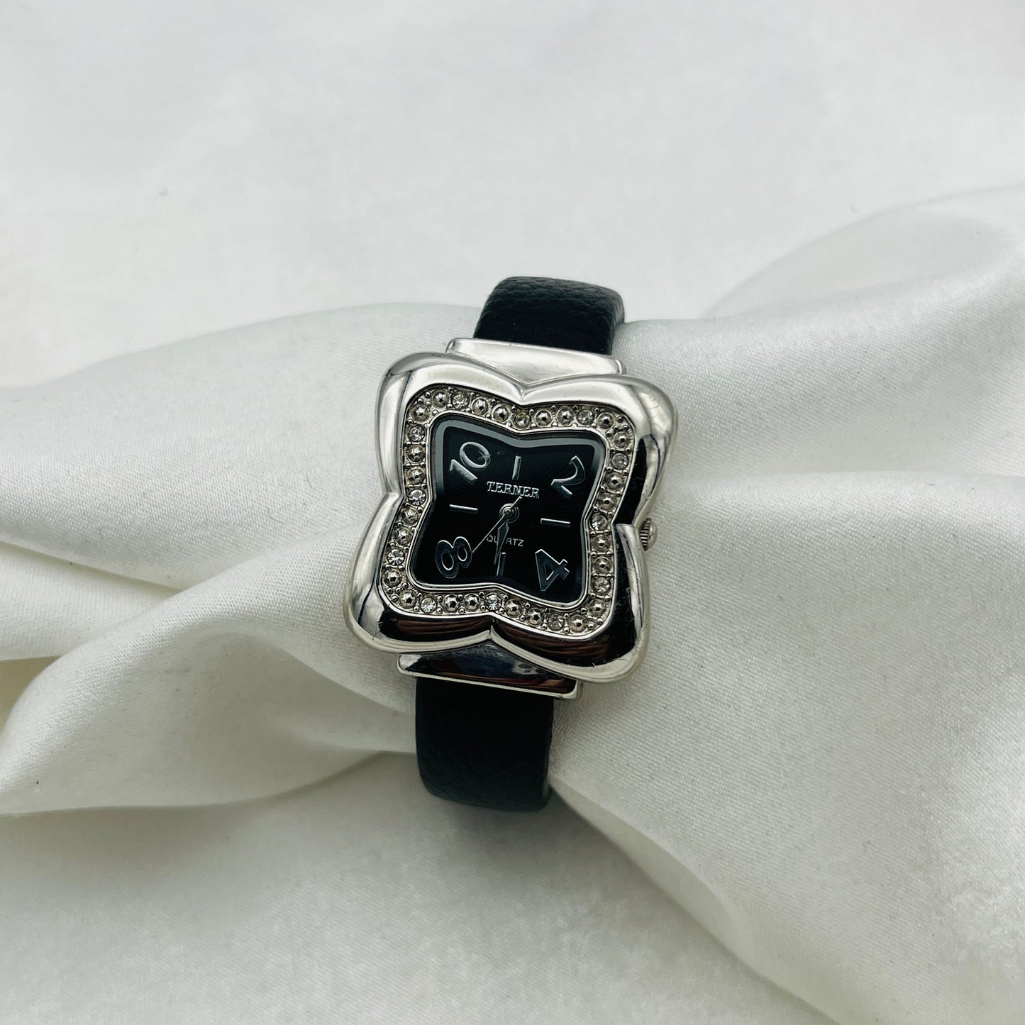 Black Leather Cuff Watch