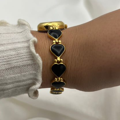 Gold-Toned Waltham Black Heart Strap Watch