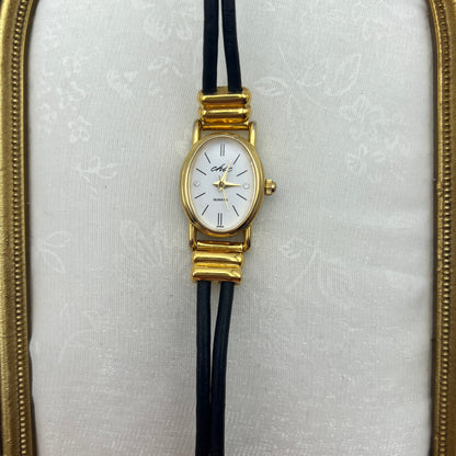 Multi-Black Leather Strap Watch