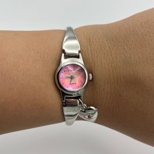 Pink Dial with Heart Charm Watch