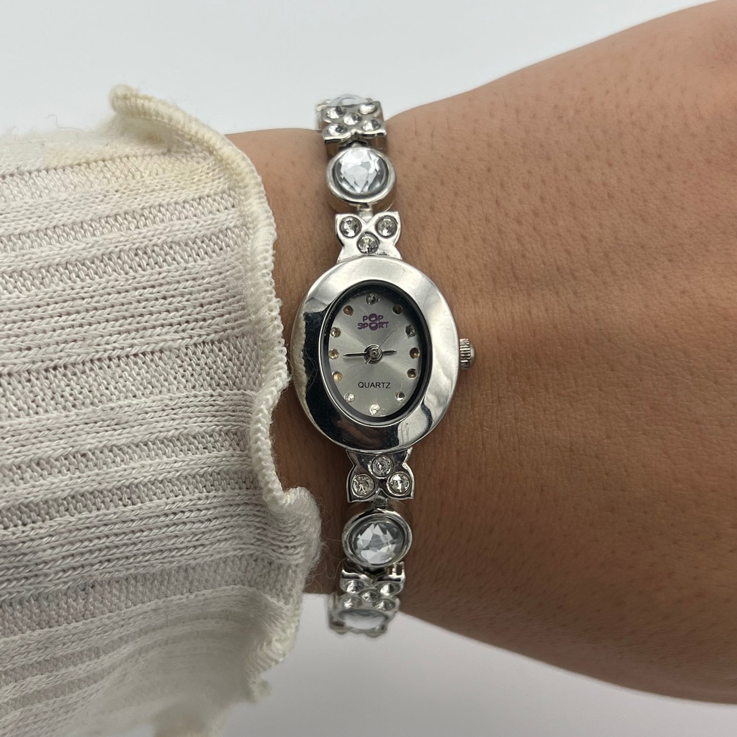 Silver-Toned Gemstone Watch