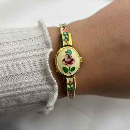 EXTREMELY RARE Swiss Floral Bangle Peek-a-boo Watch