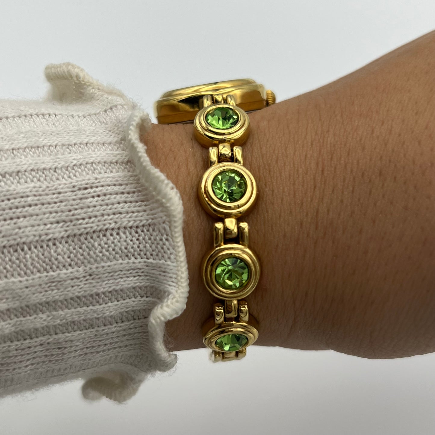 Green Diamante Gold-Toned Watch