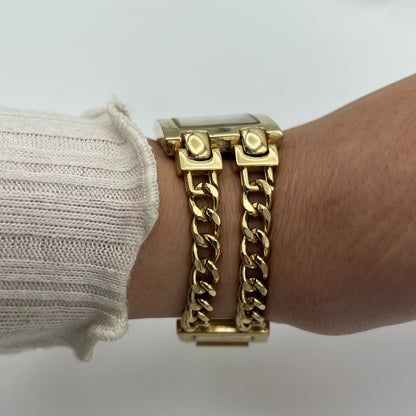Gold-Toned Watch with Chain Strap