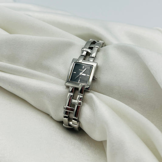 🩶 Fossil Black Dial Silver-Toned Watch