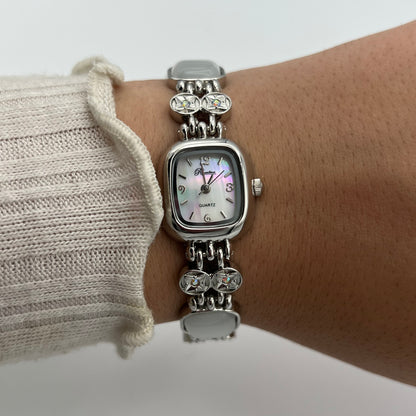 🤍 White Gemstone Watch with Mother of Pearl Dial