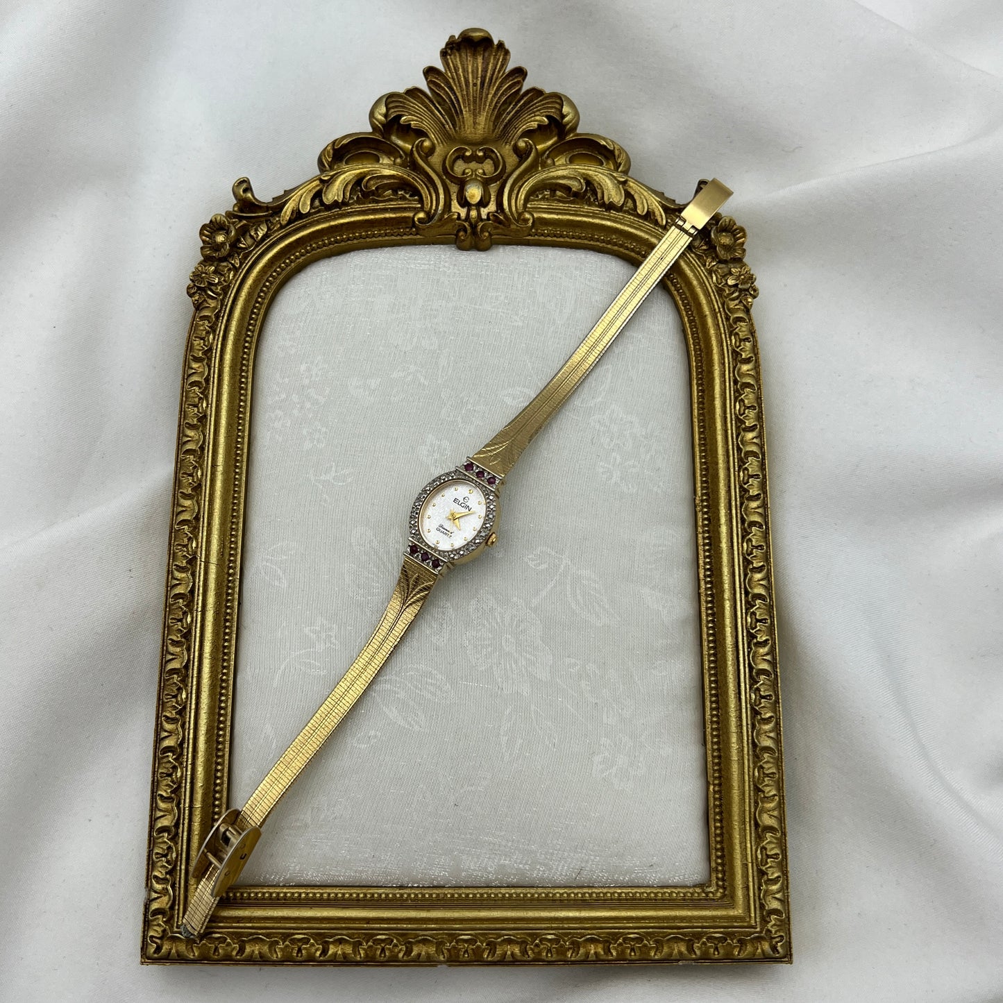 RARE Elgin Ruby Gold-Tone Embossed Watch