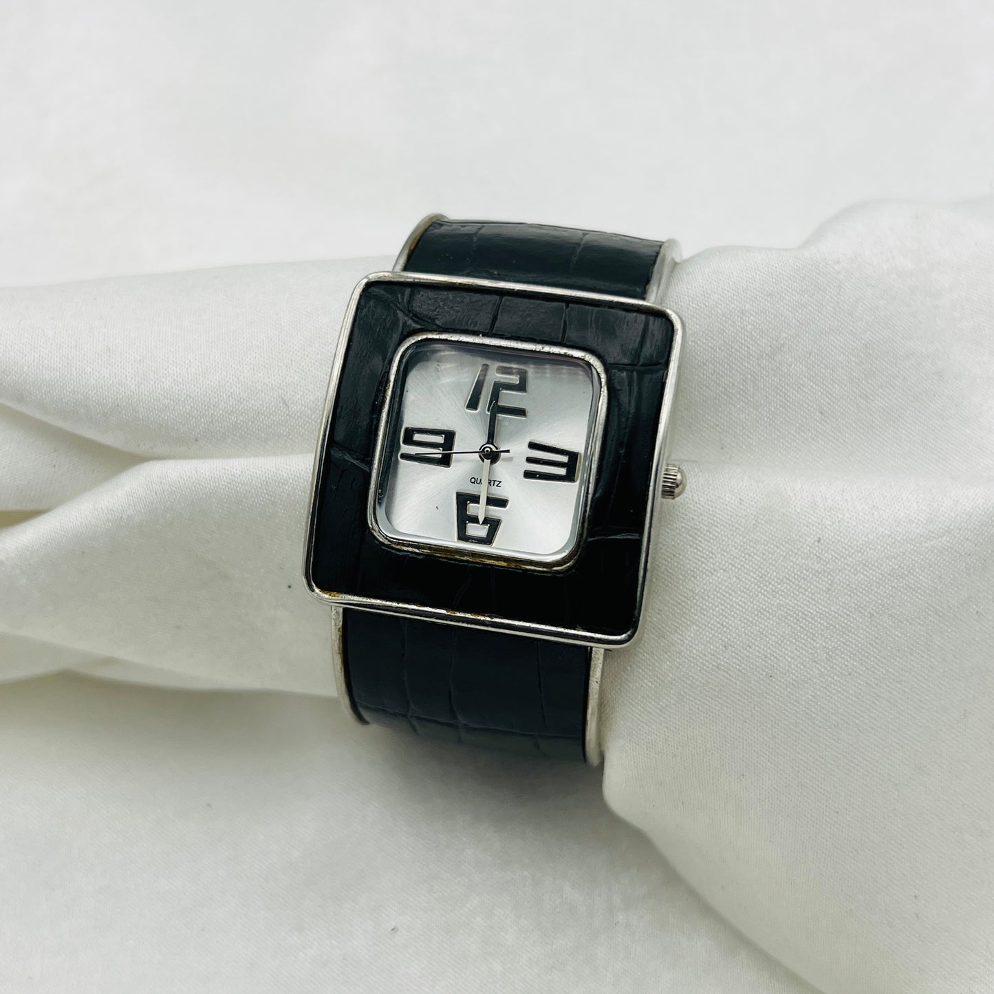 Retro Black Leather Cuff Watch