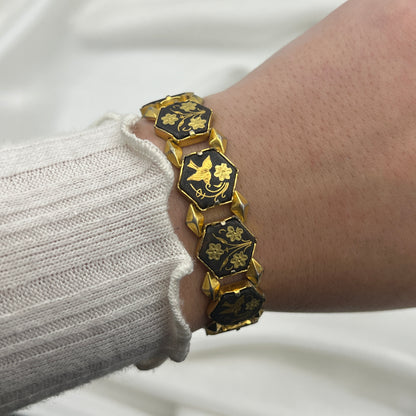 Damascene Flower Gold Tone Bracelet