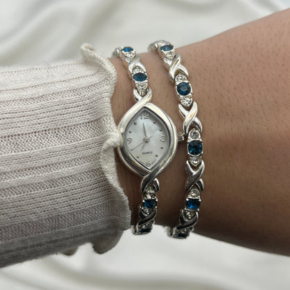 Sapphire-Toned Matching Watch & Bracelet Set
