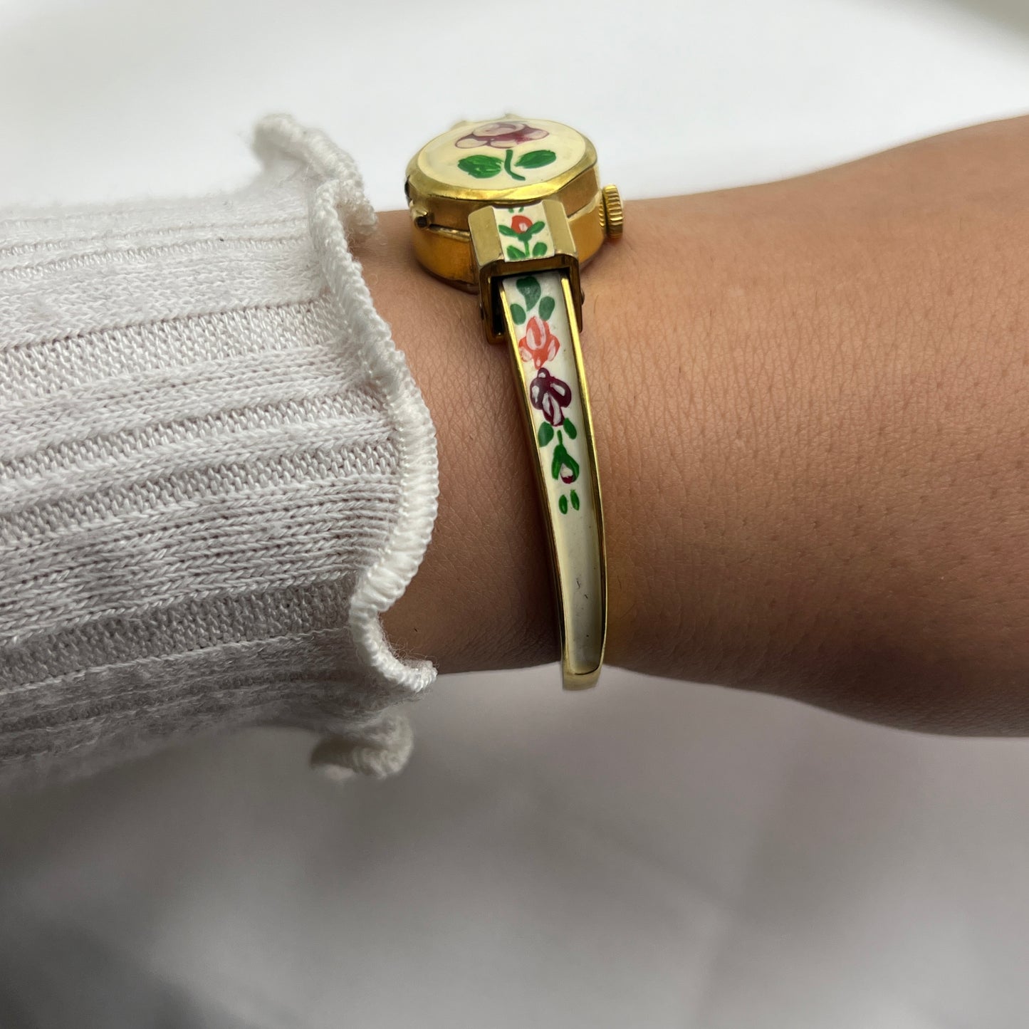 EXTREMELY RARE Swiss Floral Bangle Peek-a-boo Watch