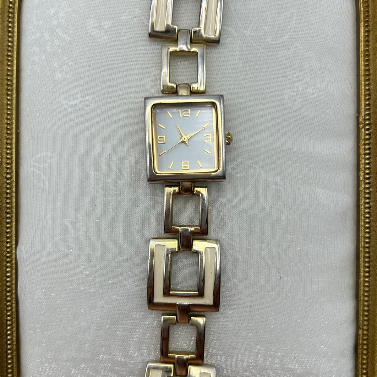 Cream Geometric Square Watch