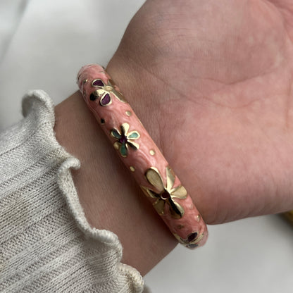 Pink Floral Cloisonné Bangle Bracelet