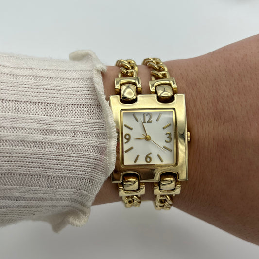 Gold-Toned Watch with Chain Strap