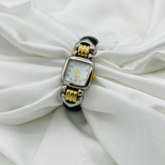 Two-Toned Black Leather Watch