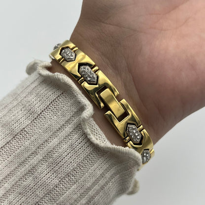 Petite Gold-Toned Diamanté Watch with Mother of Pearl Dial