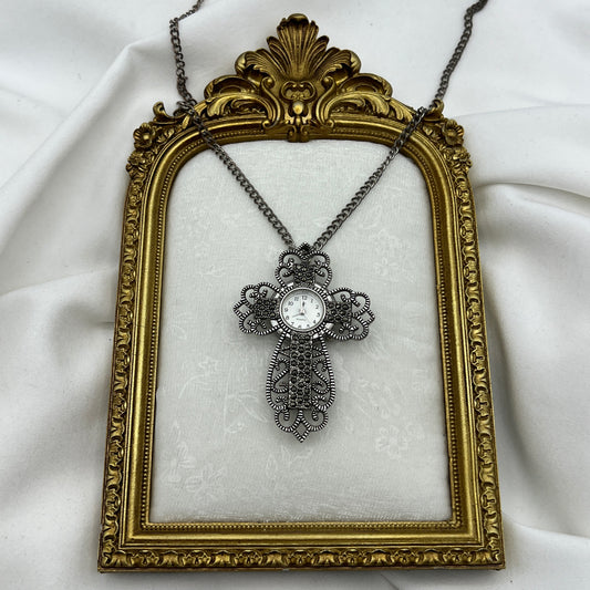 Cross Marcasite Watch Pendant Necklace