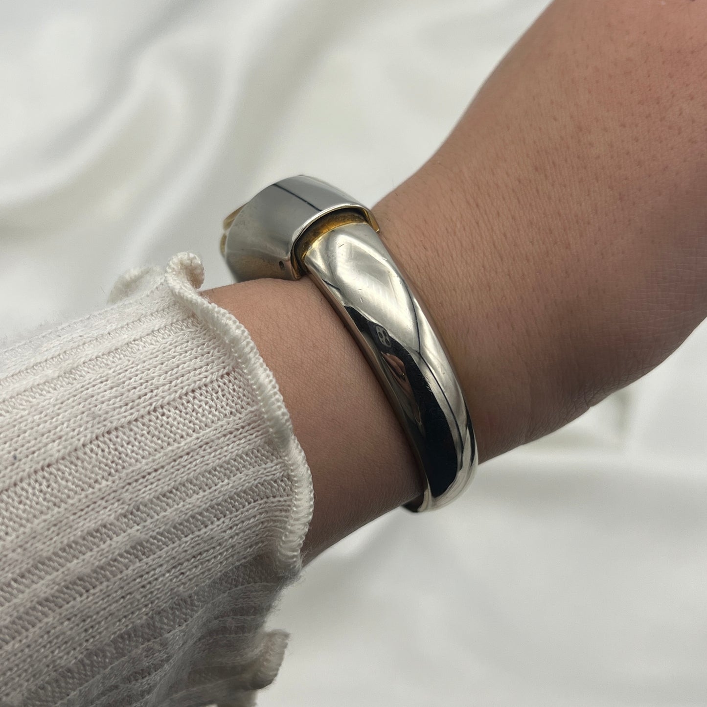 Futuristic Cuff Watch with Champagne Dial