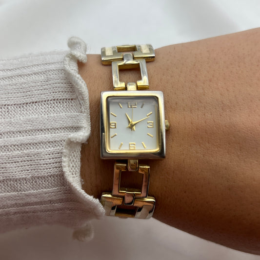 Cream Geometric Square Watch