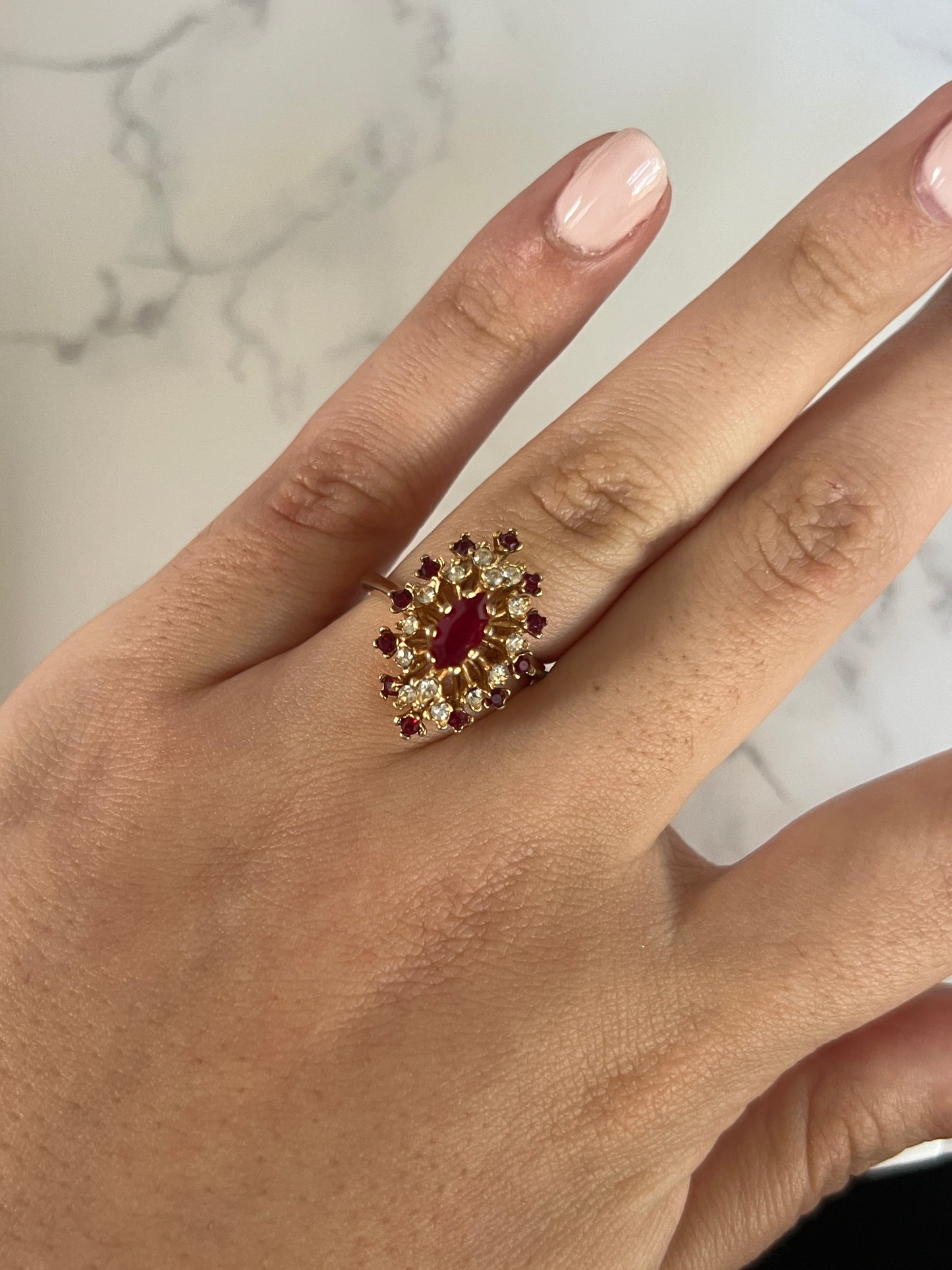 Avon 18kt HGE Red Stone Marquise Ring