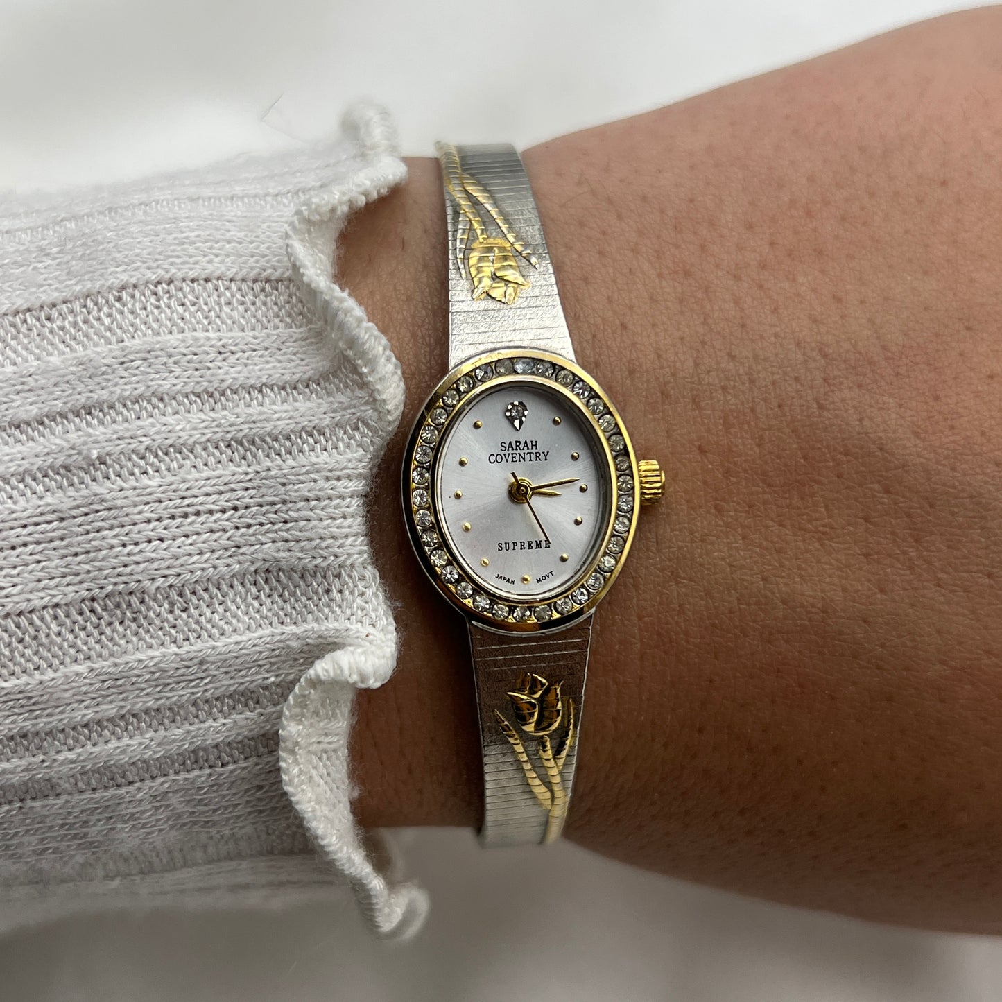 Two-Tone Flower Detailed Watch