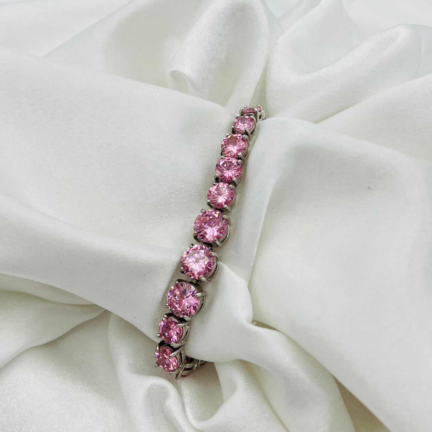 Silver-Toned Bracelet with Pink Gemstones