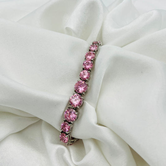 Silver-Toned Bracelet with Pink Gemstones