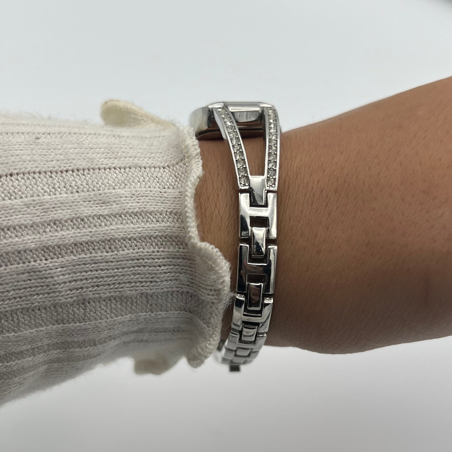 Silver-Toned Diamanté Watch