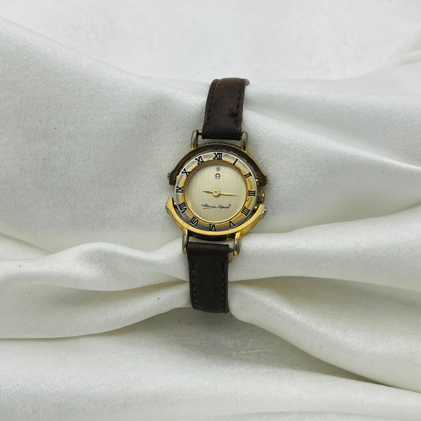 Gold-Toned Brown Leather Watch