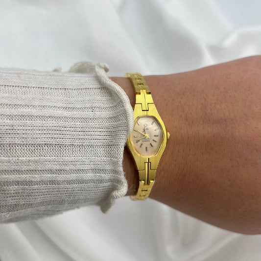 Gold-Toned Watch with Pink Dial
