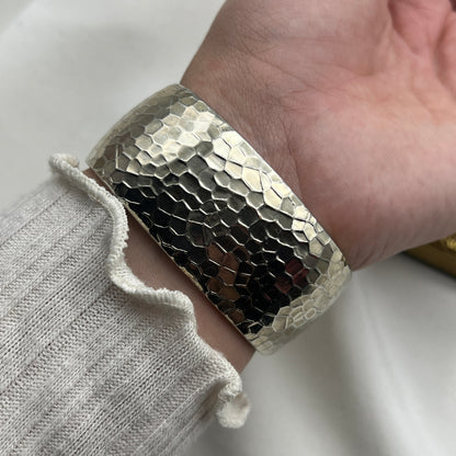 Embassy by Gruen Hammered Cuff Watch with Mother of Pearl Dial