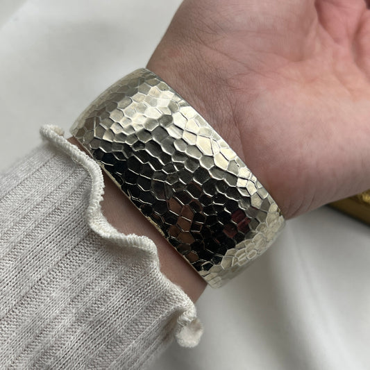 Embassy by Gruen Hammered Cuff Watch with Mother of Pearl Dial