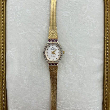 RARE Elgin Ruby Gold-Tone Embossed Watch