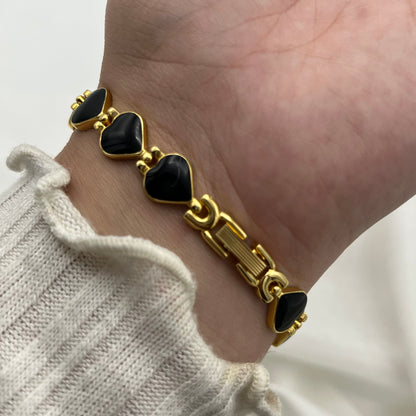 Gold-Toned Waltham Black Heart Strap Watch